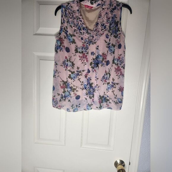 Whistles L Pink Floral Print Sleevless Lined SILK Ruffles Women’s Top Blouse - Picture 2 of 10